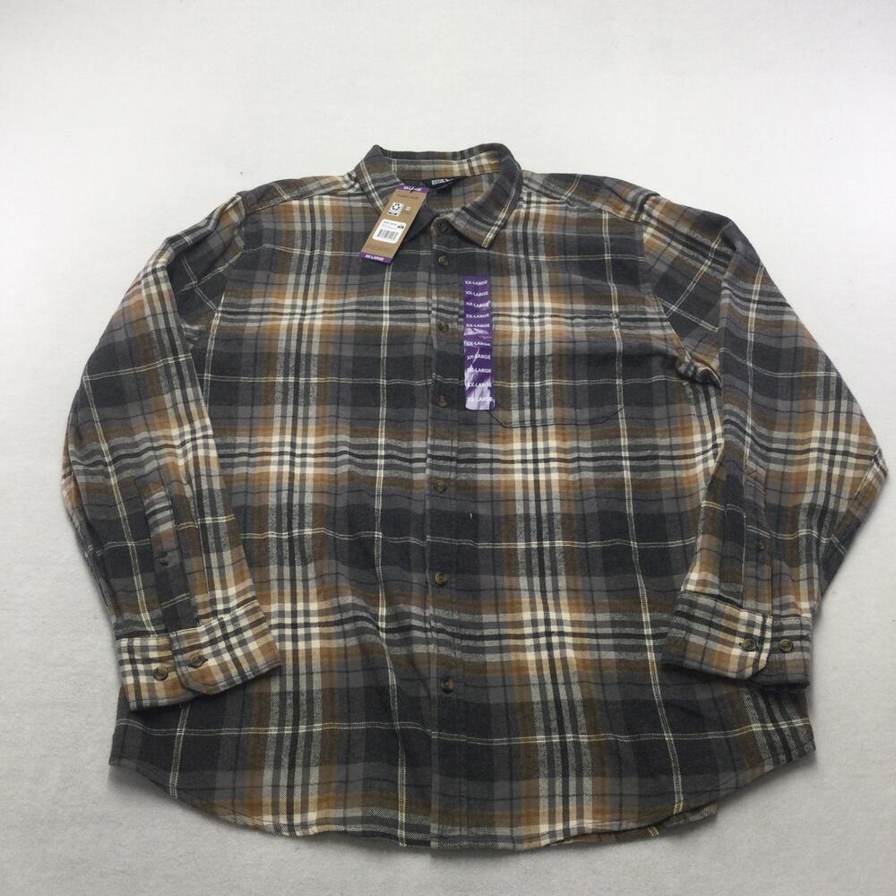 Eddie Bauer Shirt Mens 2XL Gray Plaid Flannel Long Sleeve Button Up Top